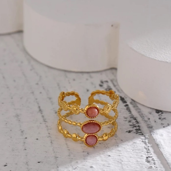 18K Gold Plated Dialogite Stone Ring - Picture 2 of 13